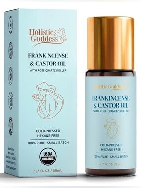 Holistic Goddess Frankincense & Castor Oil with Rose Quartz Roller NIB 1.7 oz